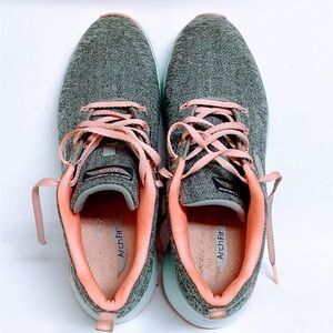 Women's Sketcher Arch Fit Gray and Pink Sneakers Size 9